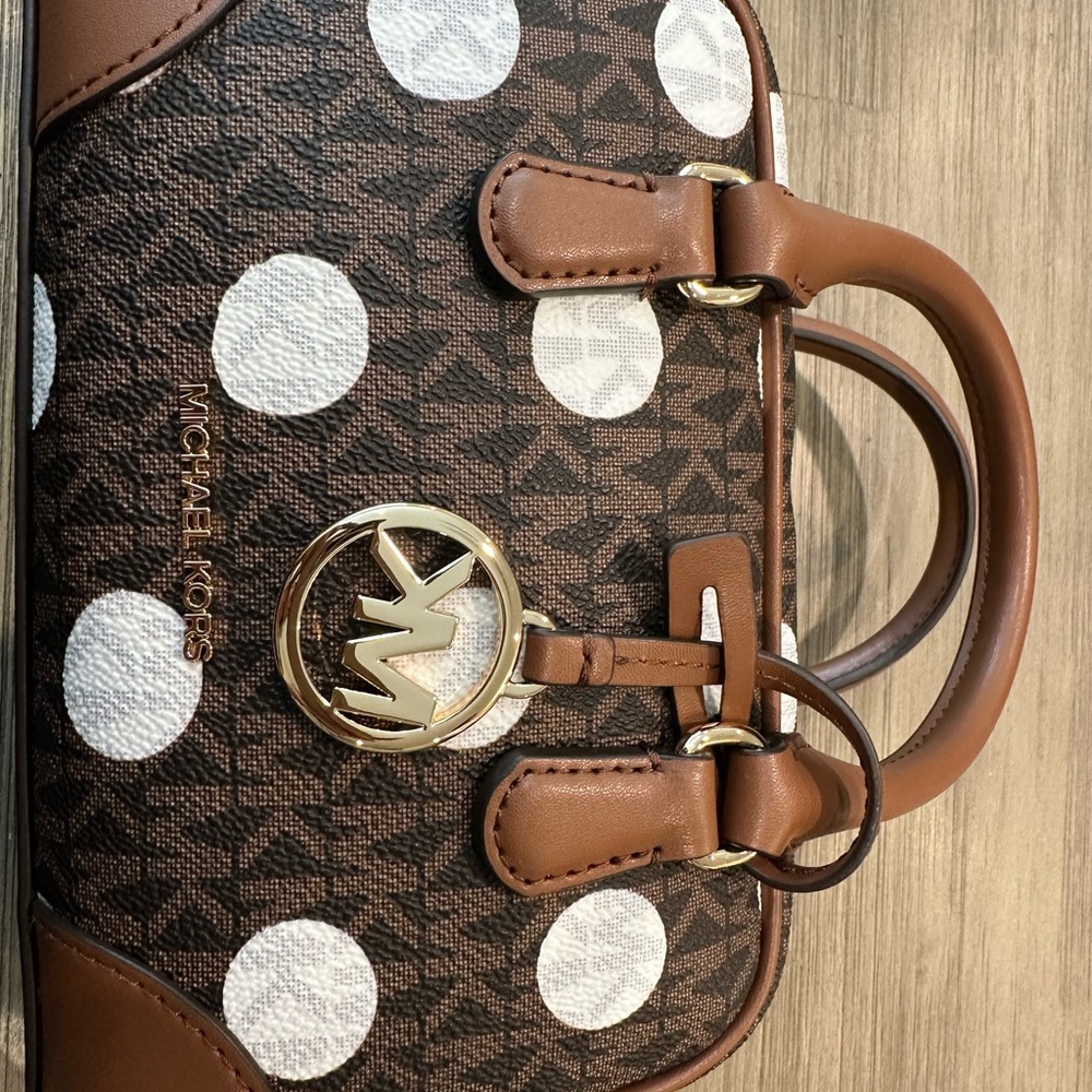 Michael Kors Brown and White Polka Dot Satchel